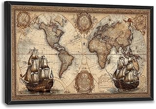 Glocmna Large Old World Map Wall Art for Living Room Antique Old Nautica...