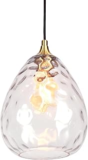Gold Pendant Lighting with Clear Hammered Glass Shade, 1-Light Art Deco ...