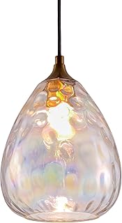 Gold Pendant Lighting with Stained Hammered Glass Shade, 1-Light Art Dec...