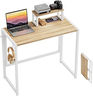GreenForest Folding Desk with Monitor Stand, 31.5 Inch Foldable Computer...