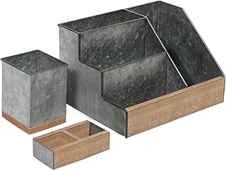 HBCY Creations 3 Piece Galvanized Metal Desk Organizer Set - Rustic Mail...