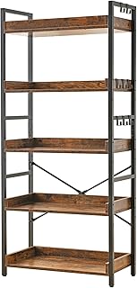 HCHQHS Adjustable 5 Tier Open Bookcase, Rustic Farmhouse Book Shelves, I...