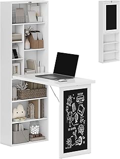 HOMCOM Foldable Convertible Writing Table, Wall Mounted Space-Saving Com...