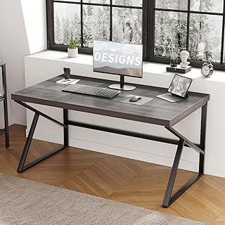 HSH Industrial Home Office Desk, Metal and Wood Computer Desk, Rustic Vi...