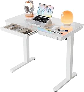 HUANUO Glass Standing Desk with Drawers, 35 X 20 Inch Electric Adjustabl...