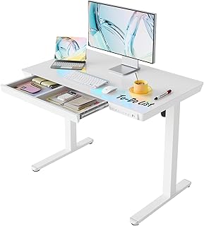 HUANUO Glass Standing Desk with Drawers, 40 X 24 Inch Electric Adjustabl...