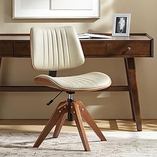 HULALA HOME Faux Leather Home Office Chair with Solid Wood Legs, 360° Sw...