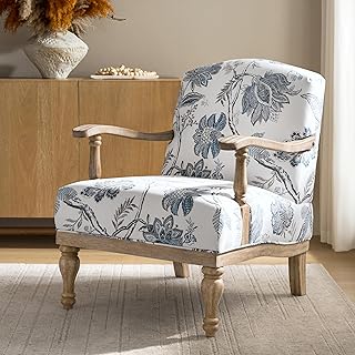HULALA HOME Floral Accent Chair with Solid Wood Spindle Legs and Arms, U...