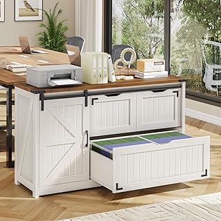 Halitaa 47.8” Farmhouse Lateral File Cabinet with Sliding Barn Door, 3 D...