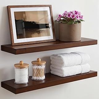 Homeforia 24inch Walnut Floating Shelves for Wall, High End Solid Real W...