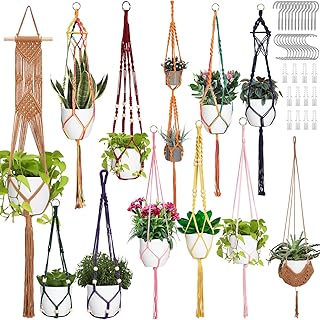 Hoteam 12 Pcs Macrame Plant Hangers Macrame Hanging Planters for Indoor ...
