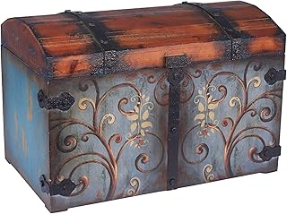 Household Essentials Vintage Wood Storage Trunk, Large, Blue Body/Brown ...