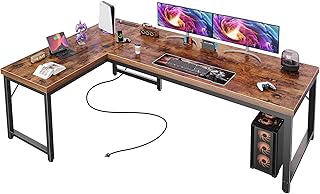 Huuger 63 Inch L Shaped Desk with Power Outlets and USB-C Port, 0.95 Inc...