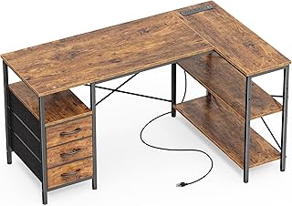 Huuger L Shaped Office Desk with Power Outlets, 47 Inch Computer Desk wi...