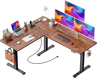 Huuger L Shaped Standing Desk with Power Outlets, 63 x 55 Inch Height Ad...