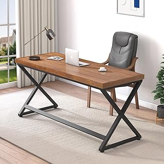 IBF Solid Wood Work Desk, Minimalist 47” Real Wood Computer Desk, Rustic...