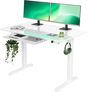 INNOVAR Glass Standing Desk with Drawers, 48×24 Inch Adjustable Stand Up...