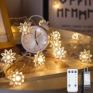 JOLYMOLY 59 Ft 100 LED Flower Fairy Lights with Remote Timer, Plug in Co...