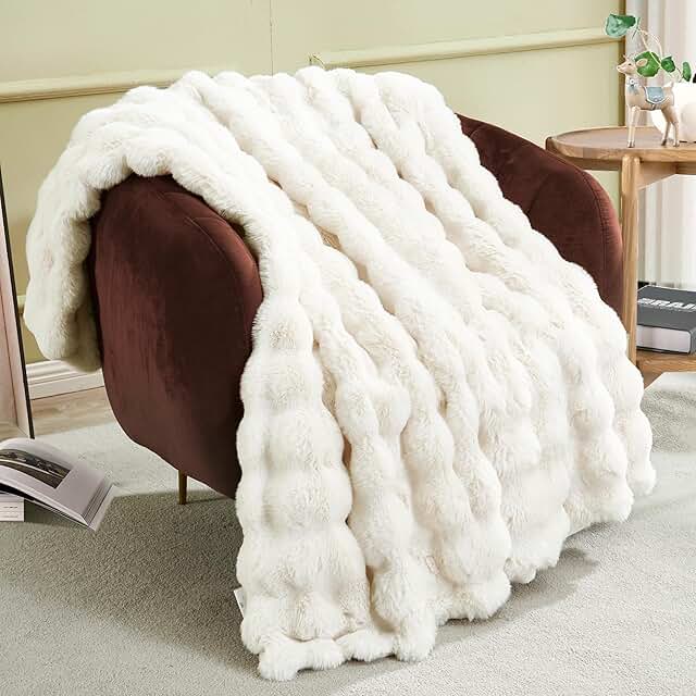 JONIYEAR Soft Fuzzy Bubble Faux Rabbit Fur Throw Blanket for Couch Chair...