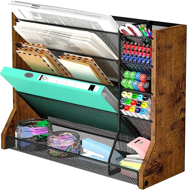 Jakyitvi Wall Desk File Organizer 5 Tiers, Ironwood Hanging File Organiz...