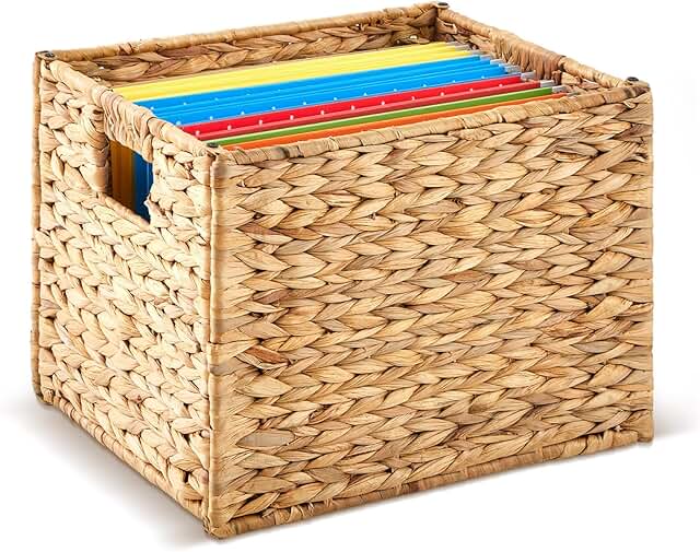 Jingmore Hanging File Box, Water Hyacinth Collapsible Woven File Organiz...