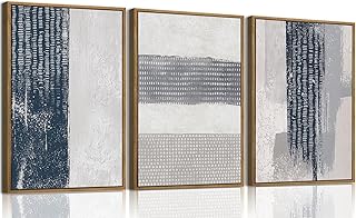 KISSFOX 3 Piece Framed Wall Art Abstract Wall Decor Navy Blue Texture Pi...