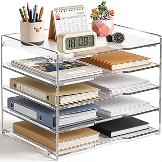 KKU 5 Tier Clear Acrylic Desk Organizer, Letter Tray Paper File Desk Org...