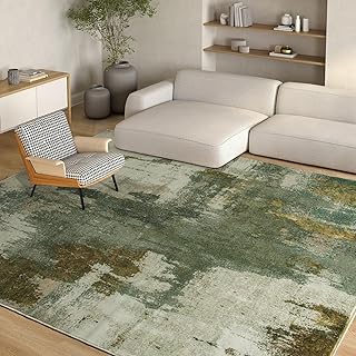 Kelarea Living Room Rug, 8x10 Rug Modern Abstract Washable Rugs Green Fa...
