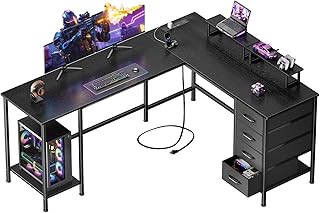 Korfile 59 inch L Shaped Computer Desk with Power Outlets, Home Office D...