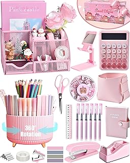 LXEVIHK 21Pcs Pink Desk Organizers and Accessories With Mesh Desk Organi...