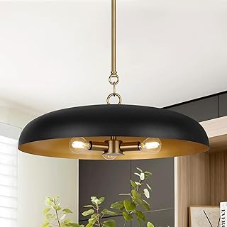 LamQee 20 Inch Oversized Large Pendant Lights, 3-Lights Black and Gold M...