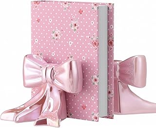 Leinuosen 2 Pcs Pink Bow Bookends Ceramic Cute Book Ends Decorative Book...