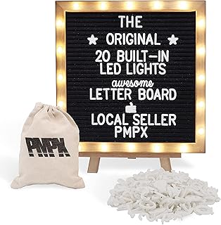 Letter Board The Original Black Felt Board with Stand, Built-in LED Ligh...