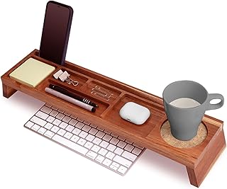 Linwnil Natural Wood Desk Organizer - Multi-Compartment Wooden Organizer...