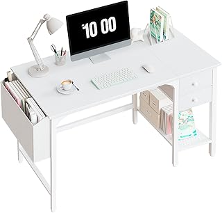 Lufeiya White Small Desk with Drawers - 40 Inch Computer Desk for Small ...