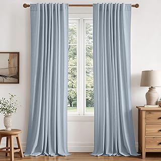 MIULEE 100% Blackout Linen Curtains for Bedroom 84 inches Long, Thermal ...