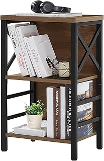 MNEETRUNG Small Bookshelf,3 Tier Industrial Bookcase with Metal Frame an...