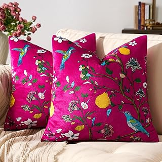 MUSSEL Hot Pink Floral Pillow Covers 18x18 Set of 2, Velvet Wild Flower ...