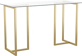 Martha Stewart Eli Home Office Desk with Glass Top and Steel Frame, Poli...