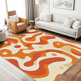 Mid Century Modern Rug, Washable Groovy Retro Abstract Area Rugs 4x5 - F...