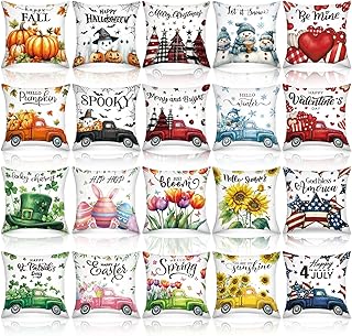 Mixweer 20 Pcs Holiday Pillow Covers 20x20 Inch Seasonal Throw Pillow Co...