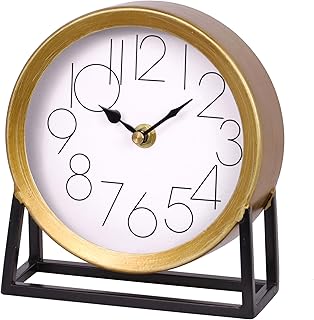 Modern Golden Table Clock on Stand, Decorative Desk and Shelf Clock, Man...