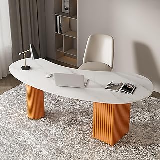 Modern Office Desk with Drawers, Irregular Shape Glam Desk Sintered Ston...