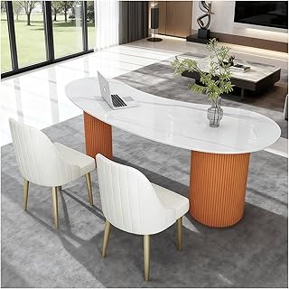 Modern Office Desk with Drawers, Irregular Shape Sintered Stone Metal Co...