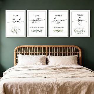 Motivational Wall Art Set of 4, 16 x 11 Inch Framed Inspirational Quotes...