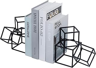 MyGift Modern Black Metal Geometric Bookends, Decorative Book Ends Stand...