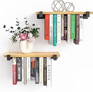 NANATI 2 Set of Floating Bookshelf, Pine Wood Invisible Bookshelf, Hangi...