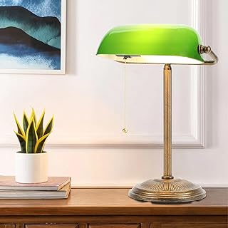 NISSAFORS Bankers Desk Lamp, Green Glass Shade, Vintage Desk Lamp with P...