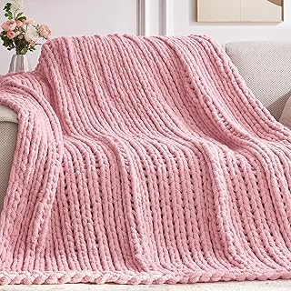 Negwoo Chunky Knit Throw Blanket, 50''*60'' Knitted Throw Chenille Yarn ...