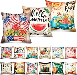 Newwiee 12 Sets Holiday Pillow Covers 18 x 18 Inch Easter Spring Seasona...